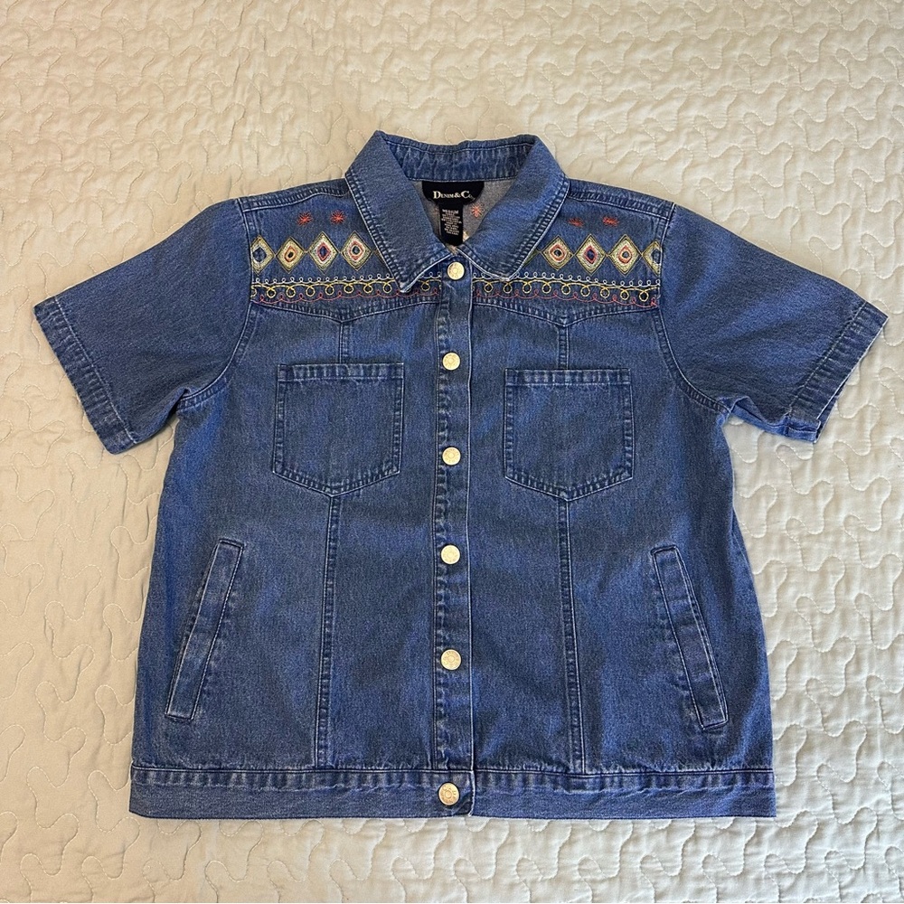 Vintage Denim & Co Embroidered Detail Women’s Denim Top